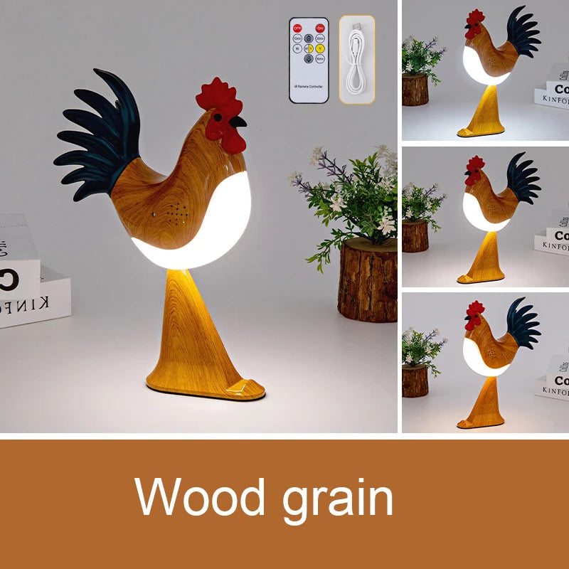 USB Rechargeable LED Rooster Table Lamp – Cordless Decorative Animal Light for Bedroom, Living Room & Hallway