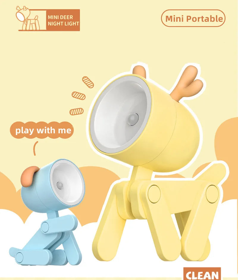 Mini LED Folding Night Light – Cute Dog & Deer Shape Bedside Lamp for Kids' Room & Gift Decor