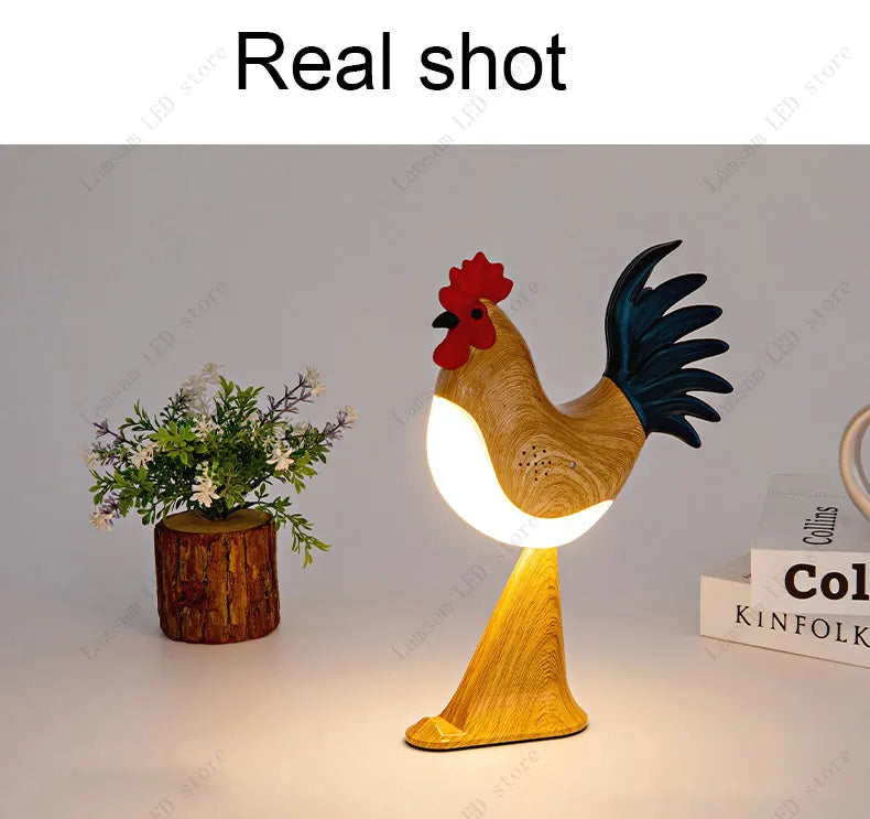 USB Rechargeable LED Rooster Table Lamp – Cordless Decorative Animal Light for Bedroom, Living Room & Hallway