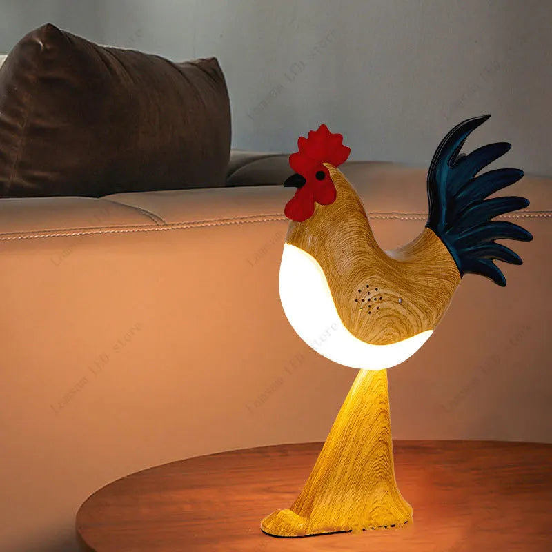 USB Rechargeable LED Rooster Table Lamp – Cordless Decorative Animal Light for Bedroom, Living Room & Hallway