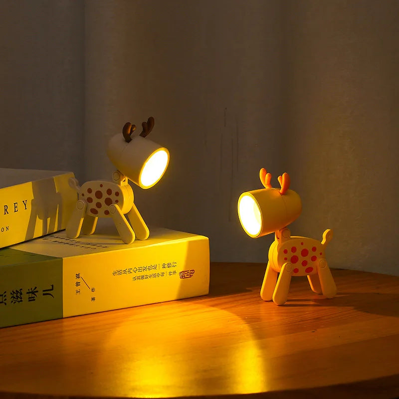 Mini LED Folding Night Light – Cute Dog & Deer Shape Bedside Lamp for Kids' Room & Gift Decor
