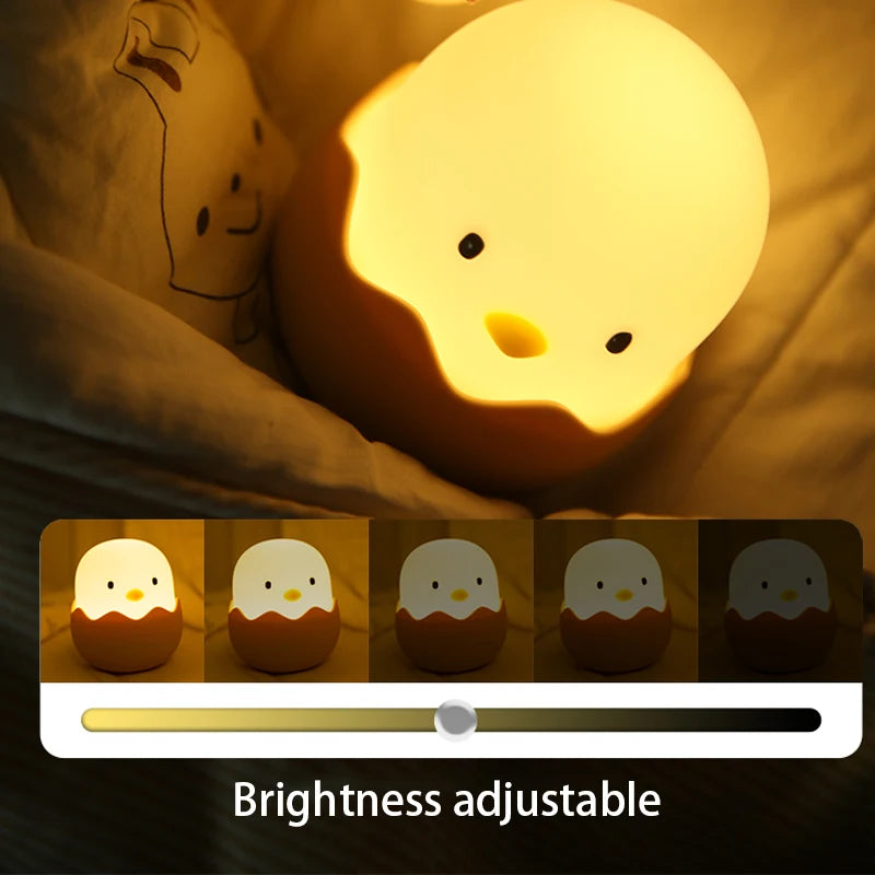 Eggshell Chicken Touch Night Light – Cute Cartoon LED Lamp with Warm Glow & Rechargeable Battery