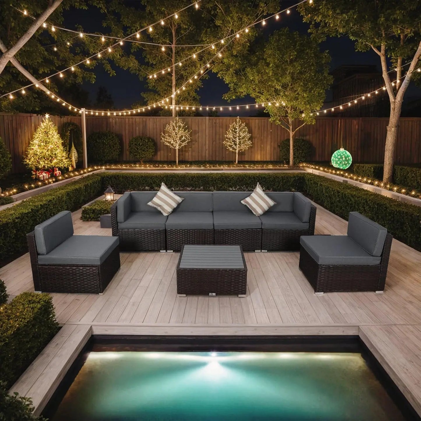 7-Piece Wicker Patio Furniture Set – Modular Sectional with Cushions & Coffee Table