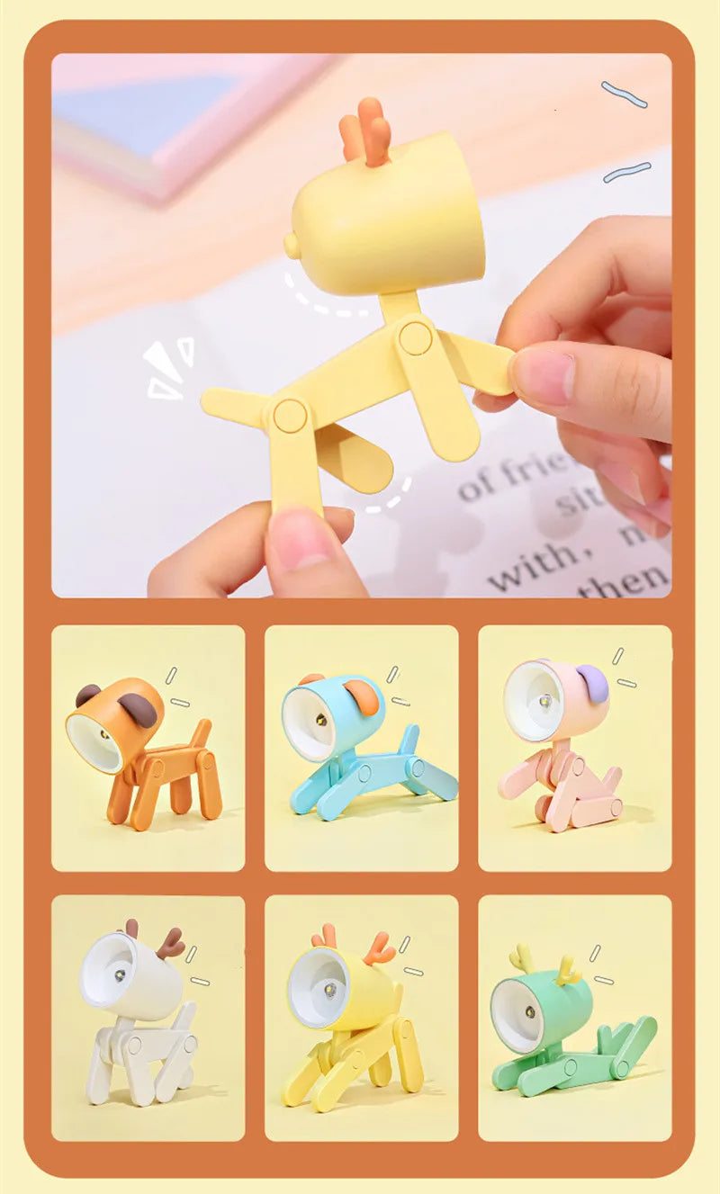 Mini LED Folding Night Light – Cute Dog & Deer Shape Bedside Lamp for Kids' Room & Gift Decor