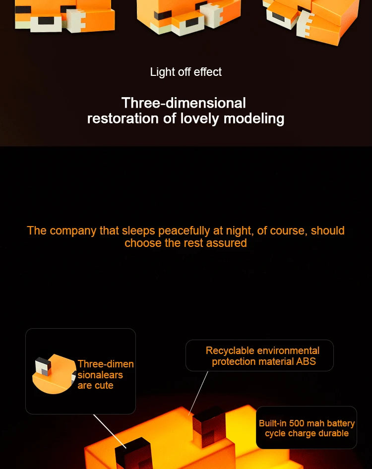 MC Game Baby Fox Night Light – LED Desk Lamp for Gaming Room & Kids' Bedroom