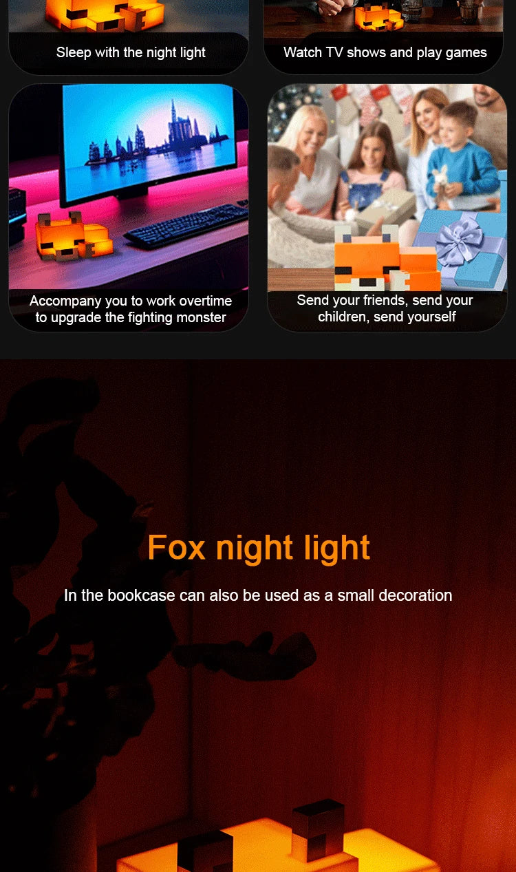 MC Game Baby Fox Night Light – LED Desk Lamp for Gaming Room & Kids' Bedroom