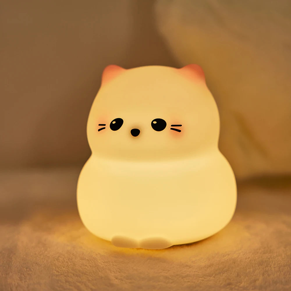 Cute Silicone Cat Night Light – Dimmable Touch Lamp, Rechargeable & Cordless for Kids’ Rooms