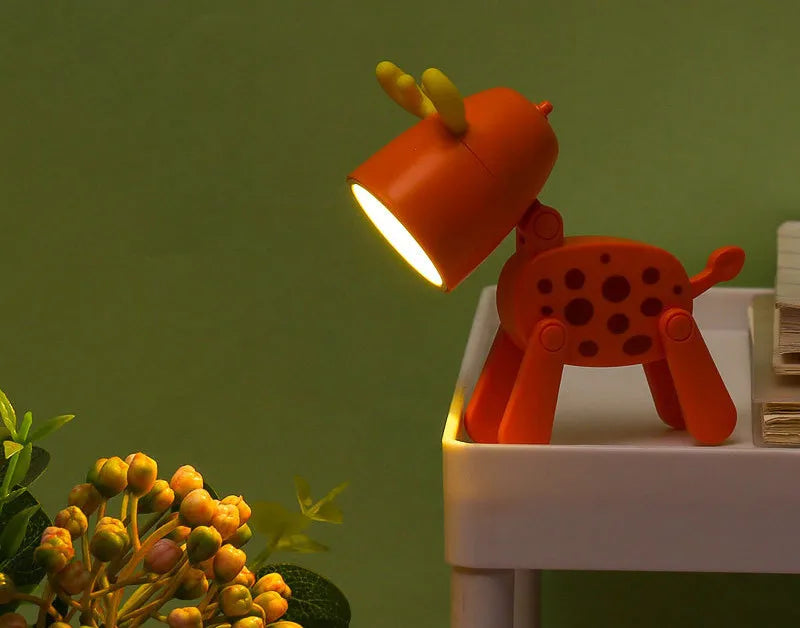 Mini LED Folding Night Light – Cute Dog & Deer Shape Bedside Lamp for Kids' Room & Gift Decor