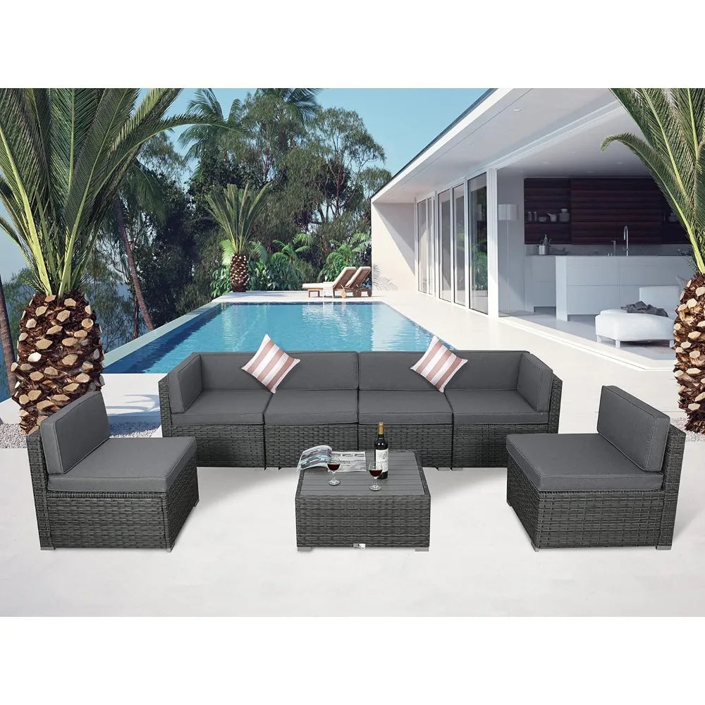 7-Piece Wicker Patio Furniture Set – Modular Sectional with Cushions & Coffee Table