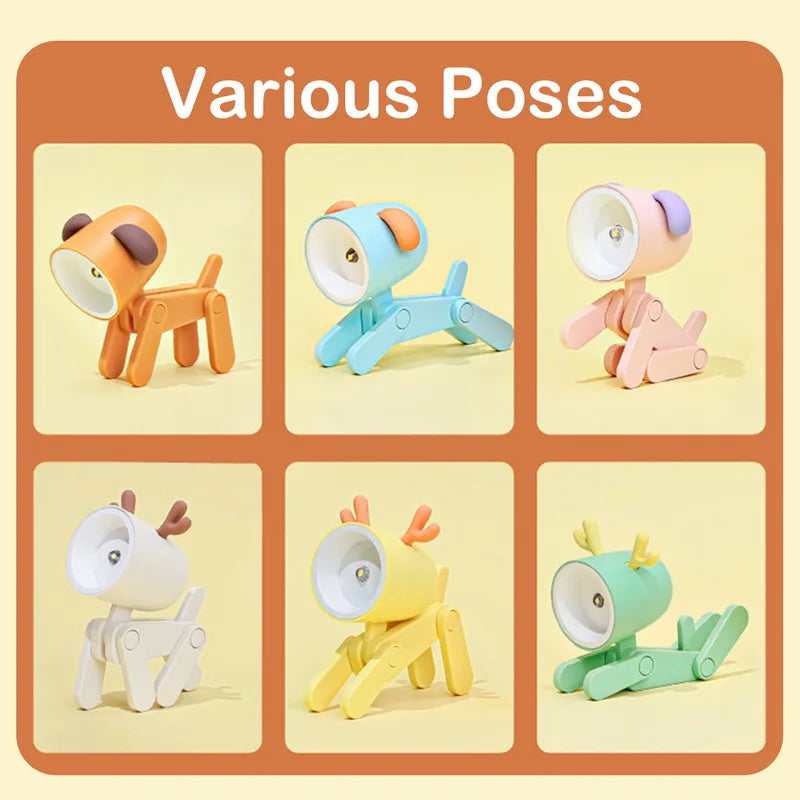 Mini LED Folding Night Light – Cute Dog & Deer Shape Bedside Lamp for Kids' Room & Gift Decor
