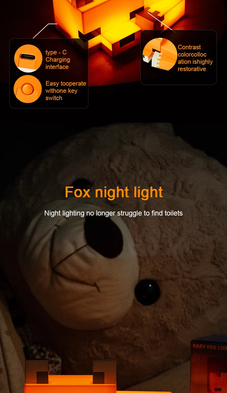 MC Game Baby Fox Night Light – LED Desk Lamp for Gaming Room & Kids' Bedroom
