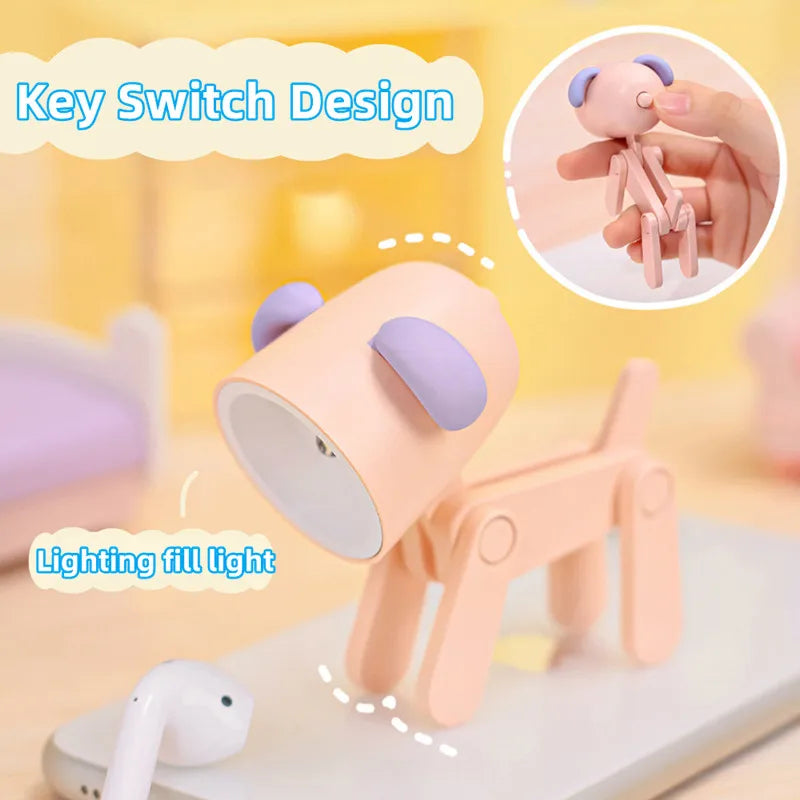 Mini LED Folding Night Light – Cute Dog & Deer Shape Bedside Lamp for Kids' Room & Gift Decor