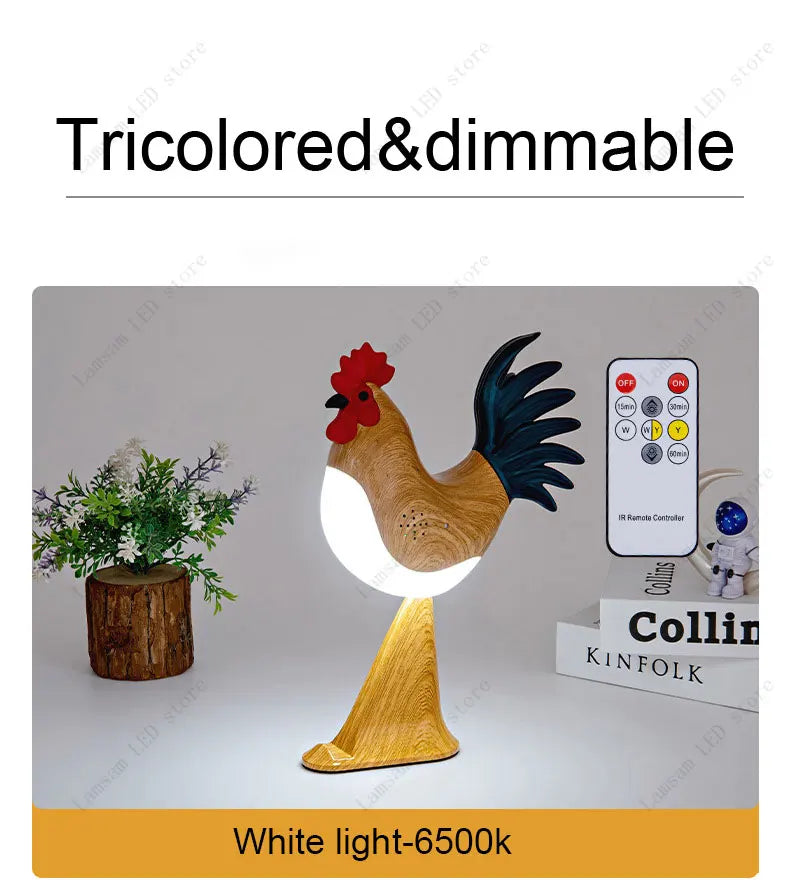 USB Rechargeable LED Rooster Table Lamp – Cordless Decorative Animal Light for Bedroom, Living Room & Hallway