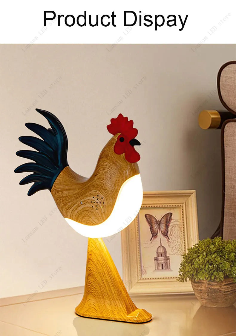 USB Rechargeable LED Rooster Table Lamp – Cordless Decorative Animal Light for Bedroom, Living Room & Hallway