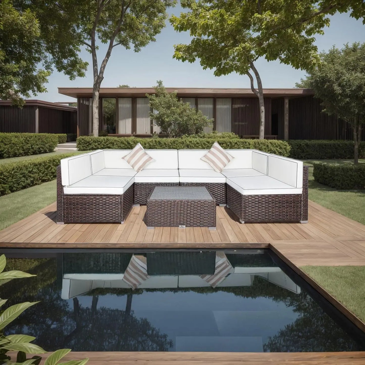 7-Piece Wicker Patio Furniture Set – Modular Sectional with Cushions & Coffee Table