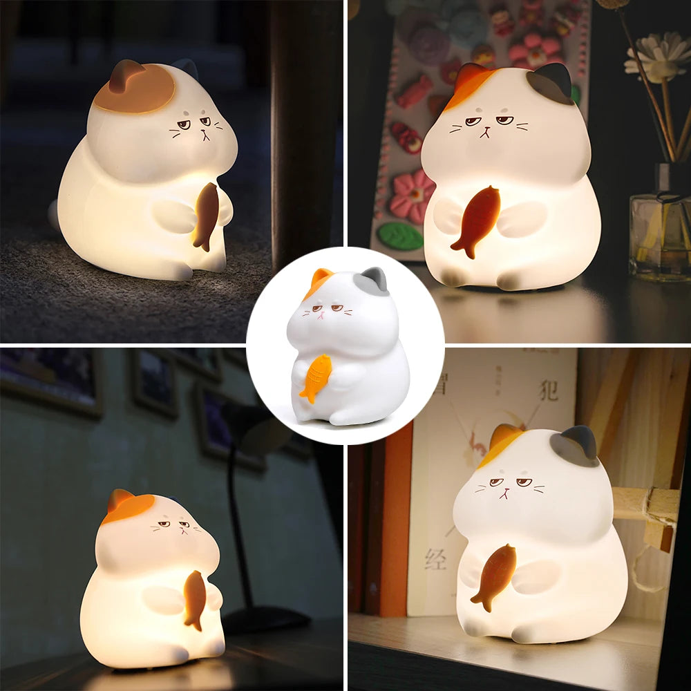 Cute Silicone Cat Night Light – Dimmable Touch Lamp, Rechargeable & Cordless for Kids’ Rooms