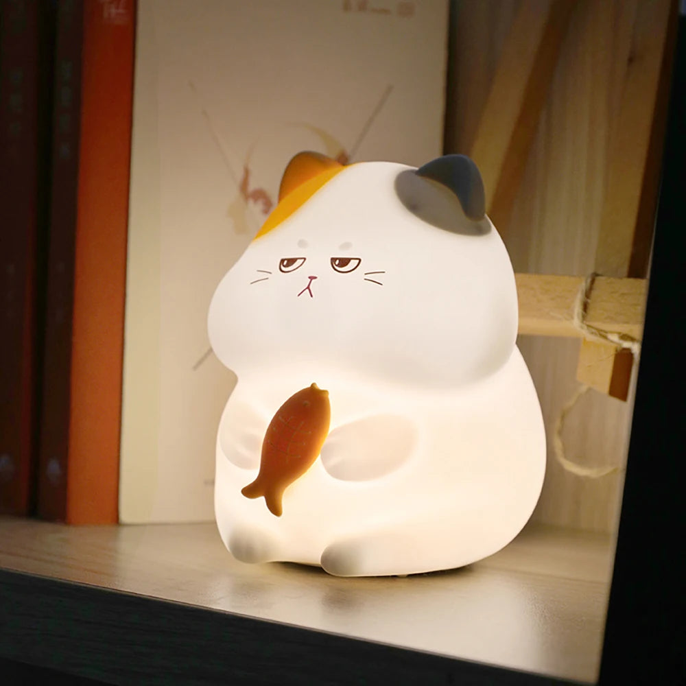 Cute Silicone Cat Night Light – Dimmable Touch Lamp, Rechargeable & Cordless for Kids’ Rooms