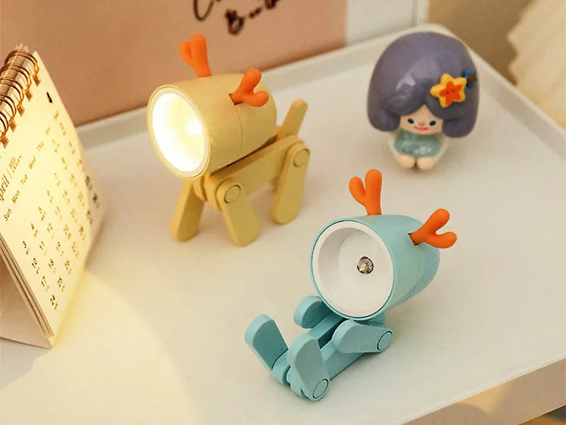 Mini LED Folding Night Light – Cute Dog & Deer Shape Bedside Lamp for Kids' Room & Gift Decor