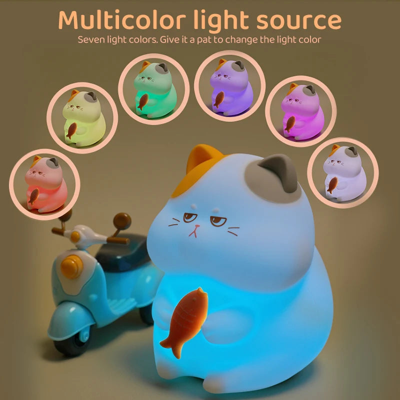 Cute Silicone Cat Night Light – Dimmable Touch Lamp, Rechargeable & Cordless for Kids’ Rooms