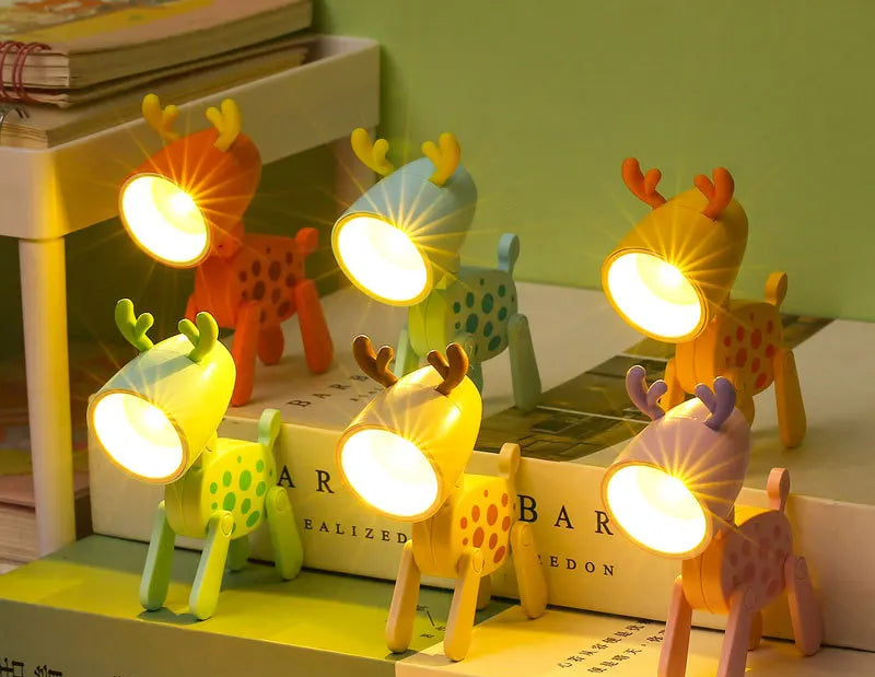 Mini LED Folding Night Light – Cute Dog & Deer Shape Bedside Lamp for Kids' Room & Gift Decor