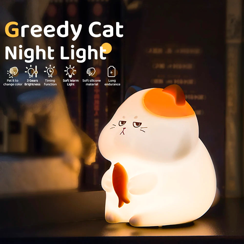 Cute Silicone Cat Night Light – Dimmable Touch Lamp, Rechargeable & Cordless for Kids’ Rooms