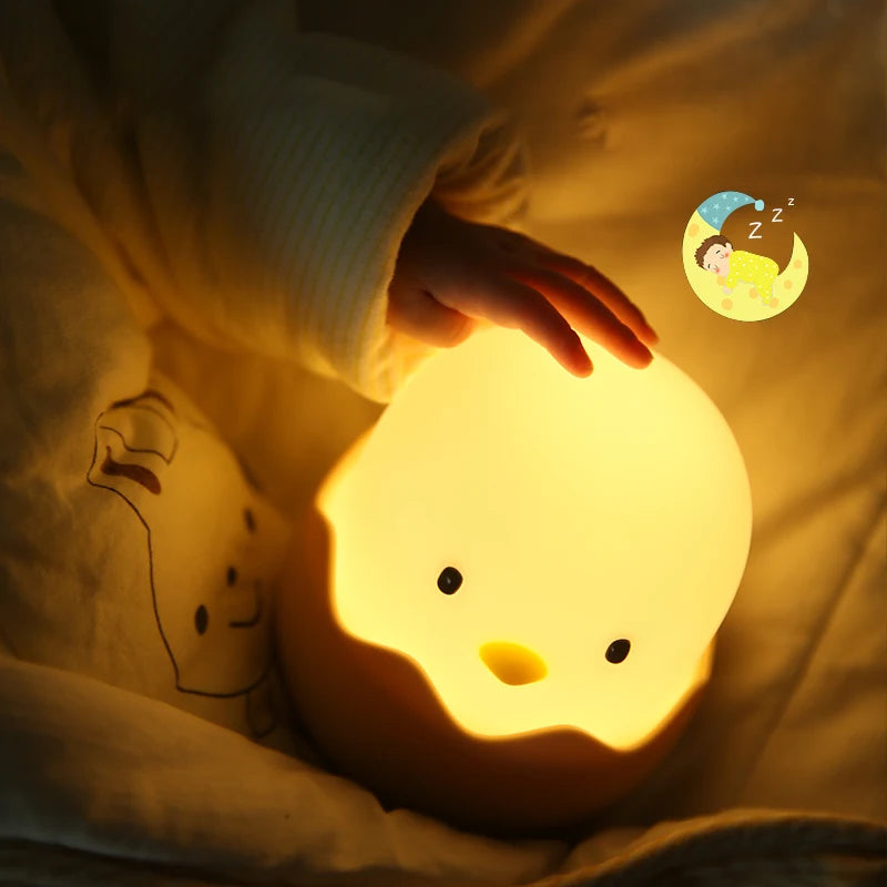 Eggshell Chicken Touch Night Light – Cute Cartoon LED Lamp with Warm Glow & Rechargeable Battery