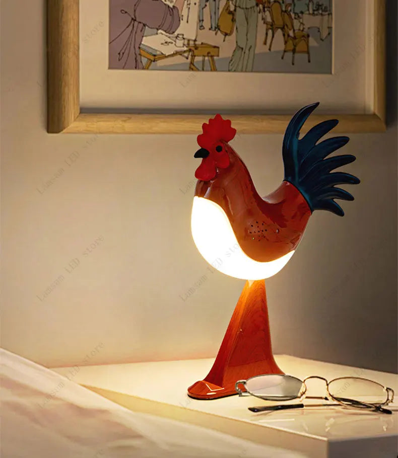 USB Rechargeable LED Rooster Table Lamp – Cordless Decorative Animal Light for Bedroom, Living Room & Hallway