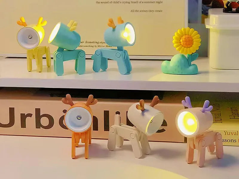 Mini LED Folding Night Light – Cute Dog & Deer Shape Bedside Lamp for Kids' Room & Gift Decor