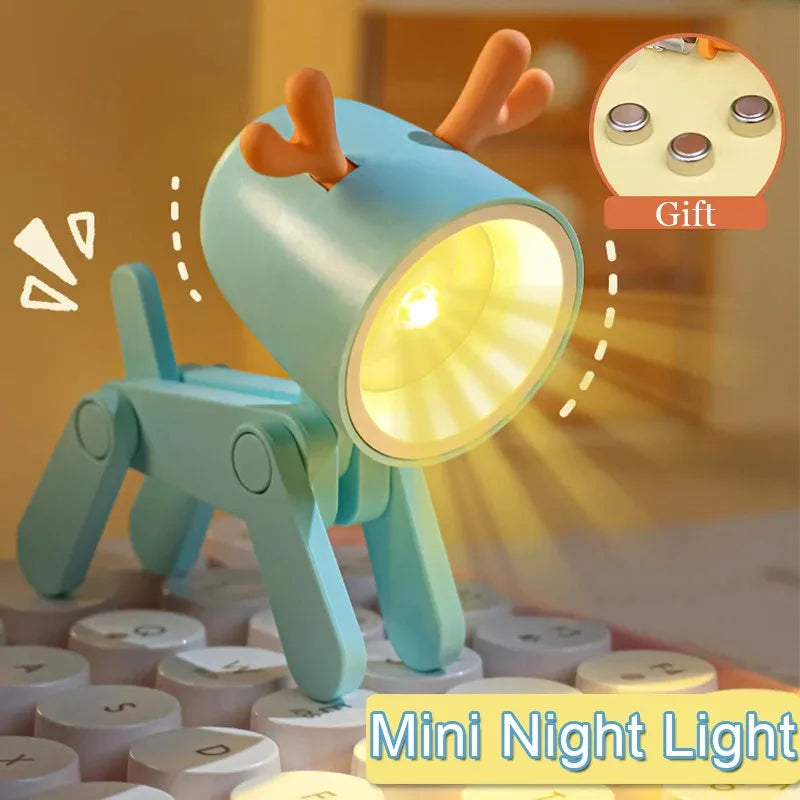 Mini LED Folding Night Light – Cute Dog & Deer Shape Bedside Lamp for Kids' Room & Gift Decor