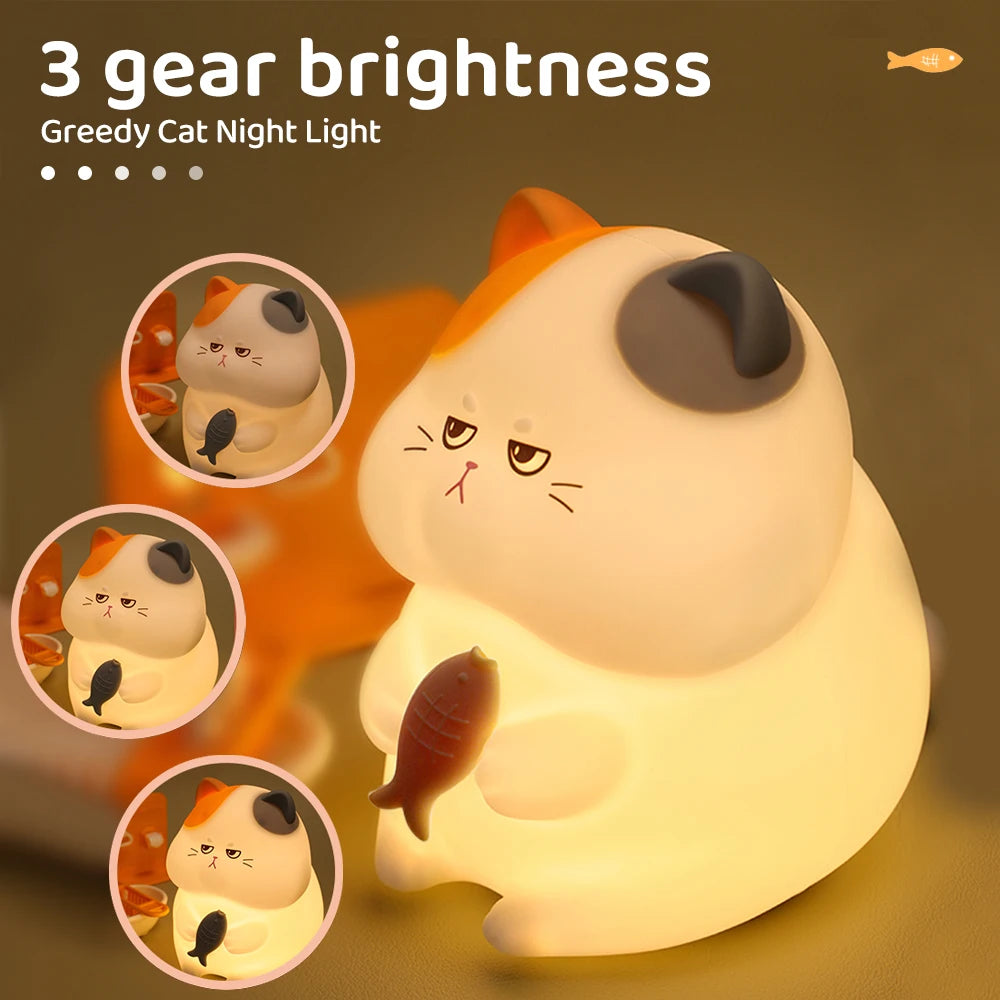 Cute Silicone Cat Night Light – Dimmable Touch Lamp, Rechargeable & Cordless for Kids’ Rooms