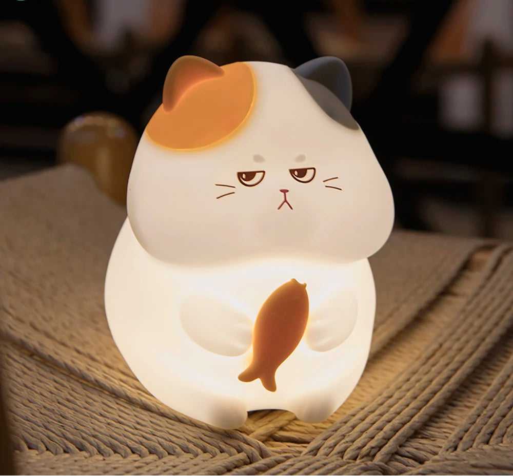 Cute Silicone Cat Night Light – Dimmable Touch Lamp, Rechargeable & Cordless for Kids’ Rooms