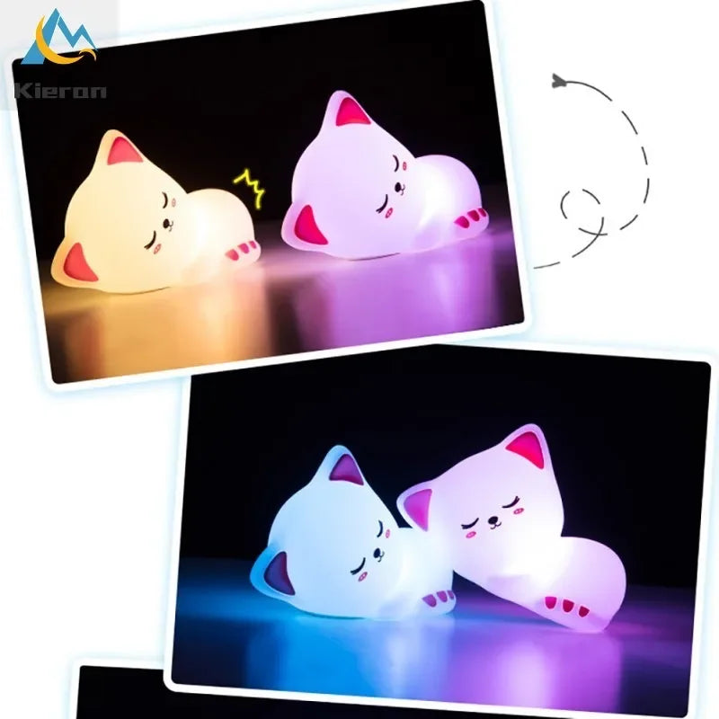 Soft Silicone Cat Night Light – 7 Color LED Rechargeable Floor Lamp for Kids & Nursery