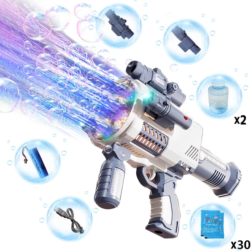 Rechargable Automatic Bubble Machine Gun, No Dip Automatic Bubble Machine With Colorful Lights, 10000+ Bubbles a minute