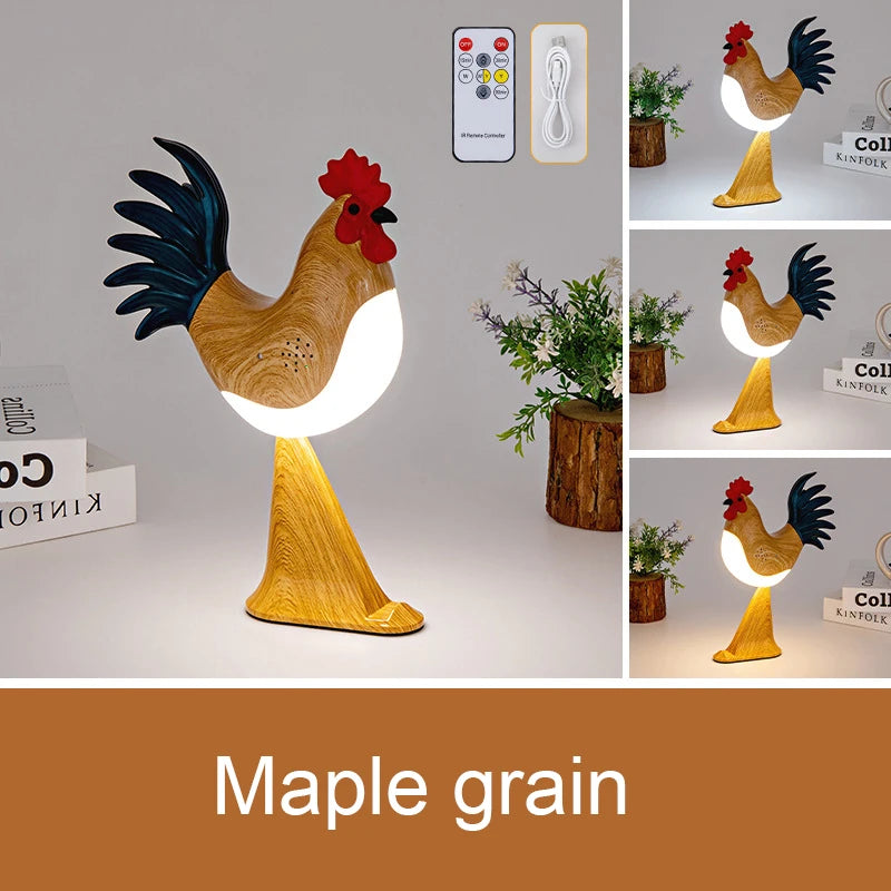 USB Rechargeable LED Rooster Table Lamp – Cordless Decorative Animal Light for Bedroom, Living Room & Hallway