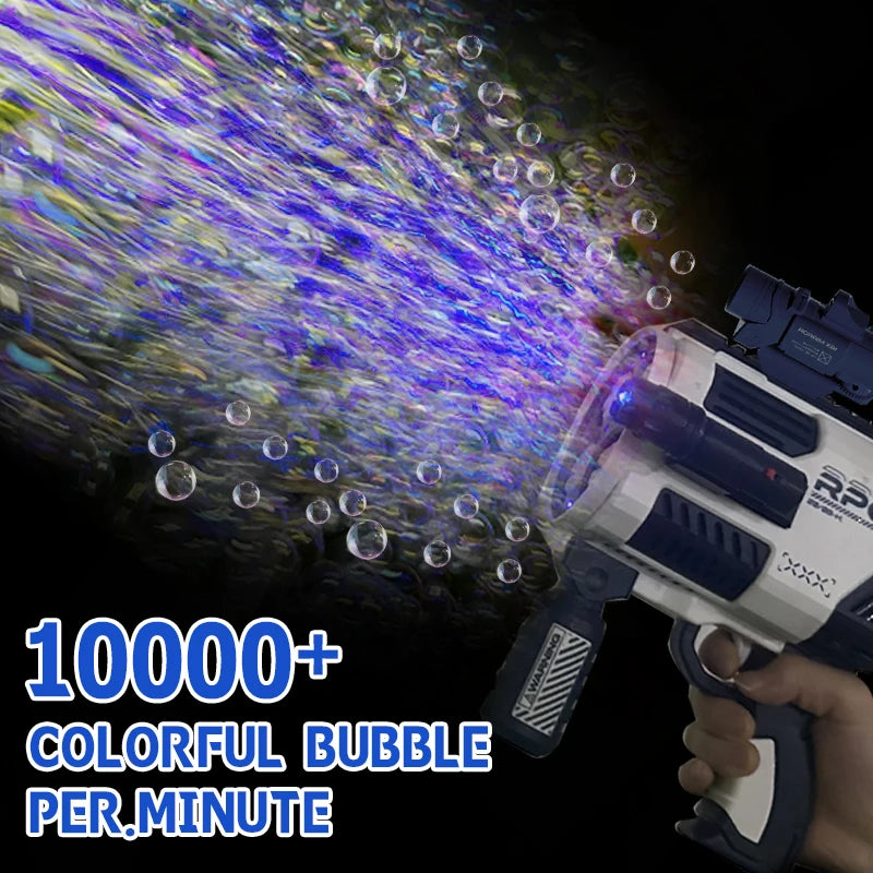 Rechargable Automatic Bubble Machine Gun, No Dip Automatic Bubble Machine With Colorful Lights, 10000+ Bubbles a minute