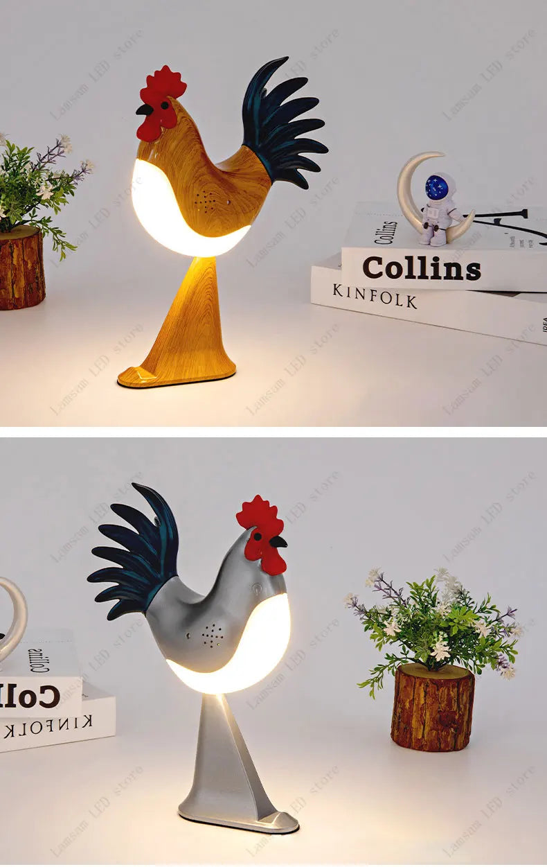 USB Rechargeable LED Rooster Table Lamp – Cordless Decorative Animal Light for Bedroom, Living Room & Hallway