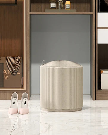 Round Storage Ottoman Stool – Upholstered Vanity Seat with Removable Lid & Hidden Organizer