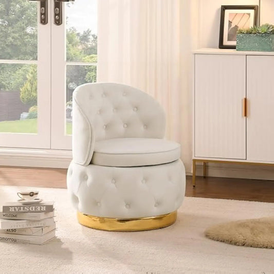 Velvet Barrel Accent Chair with Hidden Storage and Wheels