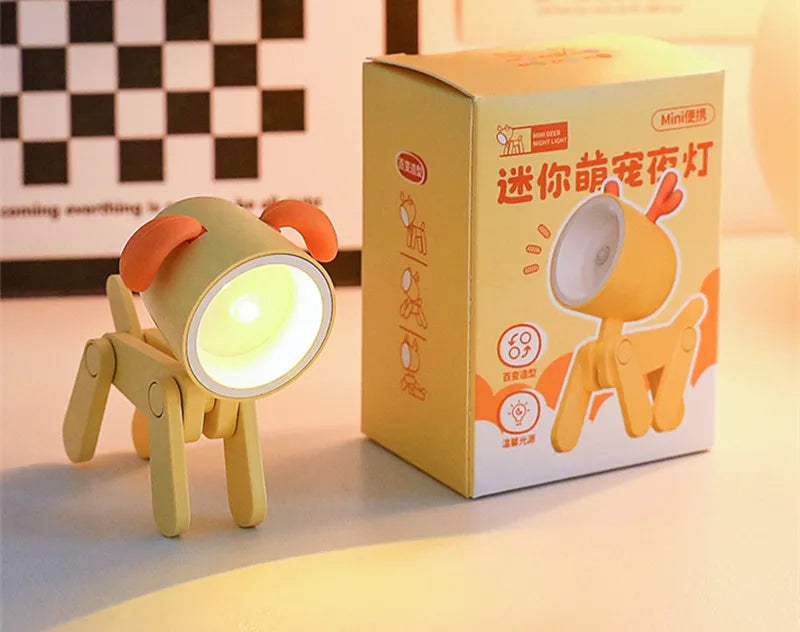 Mini LED Folding Night Light – Cute Dog & Deer Shape Bedside Lamp for Kids' Room & Gift Decor