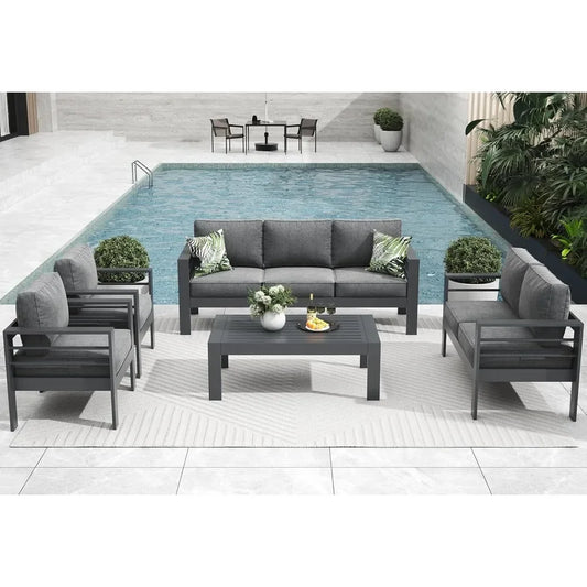 Modern 5 Pieces Aluminum Patio Furniture Set, Garden Furniture Sets, Metal Conversation Set with Coffee Table