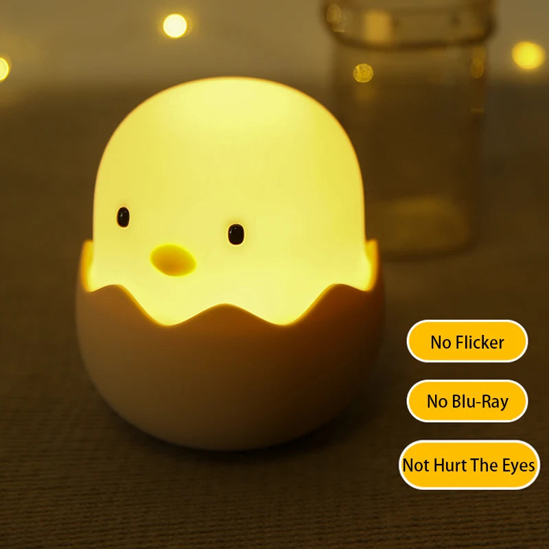Eggshell Chicken Touch Night Light – Cute Cartoon LED Lamp with Warm Glow & Rechargeable Battery