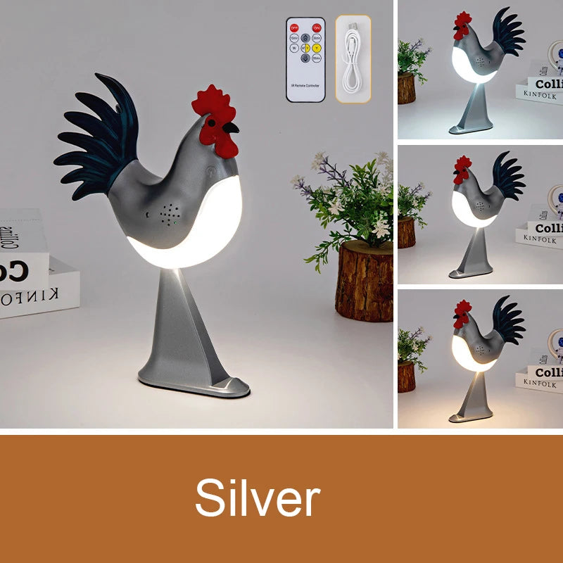 USB Rechargeable LED Rooster Table Lamp – Cordless Decorative Animal Light for Bedroom, Living Room & Hallway
