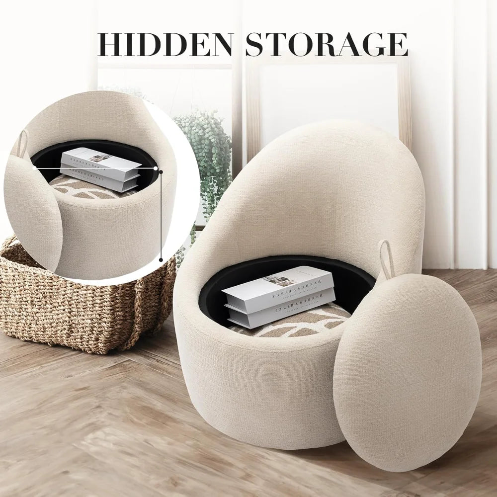 360° Swivel Barrel Accent Chair with Hidden Storage