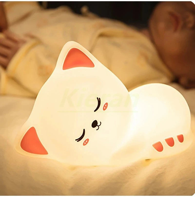 Soft Silicone Cat Night Light – 7 Color LED Rechargeable Floor Lamp for Kids & Nursery