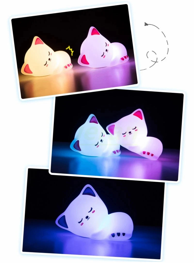 Soft Silicone Cat Night Light – 7 Color LED Rechargeable Floor Lamp for Kids & Nursery