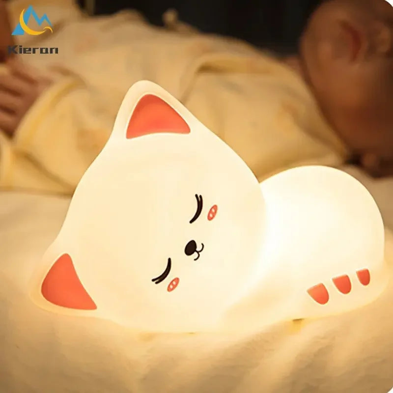 Soft Silicone Cat Night Light – 7 Color LED Rechargeable Floor Lamp for Kids & Nursery