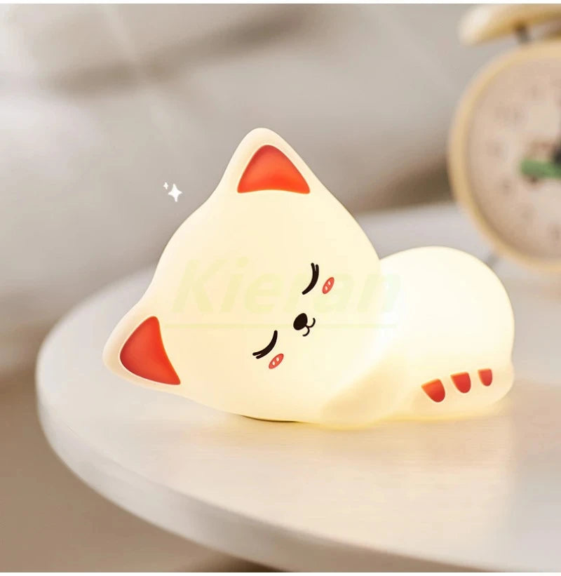 Soft Silicone Cat Night Light – 7 Color LED Rechargeable Floor Lamp for Kids & Nursery