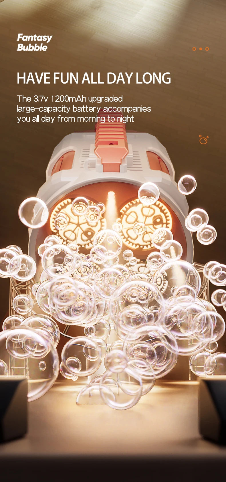 Rechargable Automatic Bubble Machine Gun, No Dip Automatic Bubble Machine With Colorful Lights, 10000+ Bubbles a minute