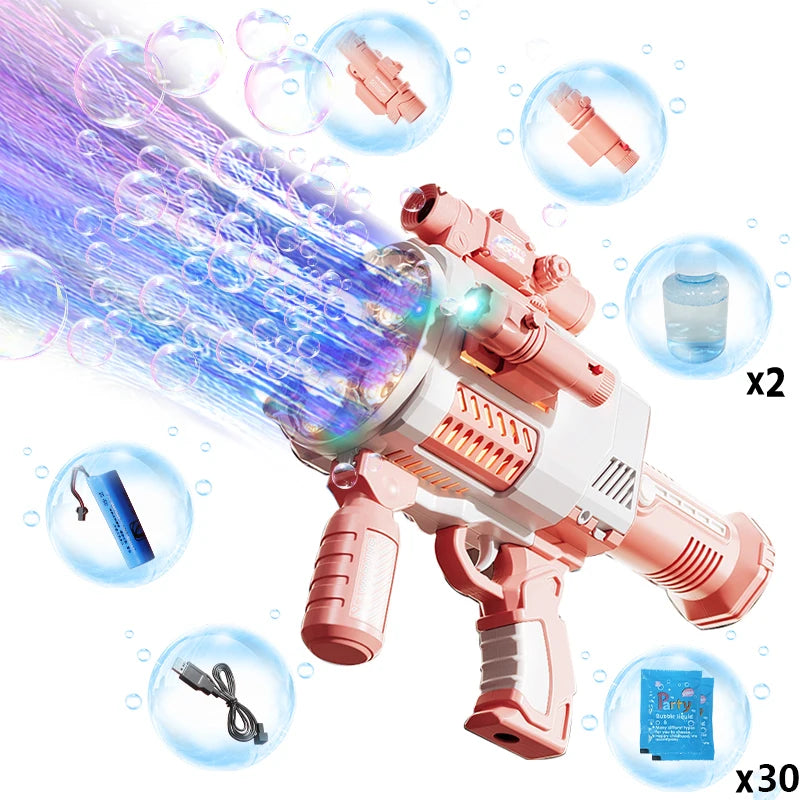 Rechargable Automatic Bubble Machine Gun, No Dip Automatic Bubble Machine With Colorful Lights, 10000+ Bubbles a minute