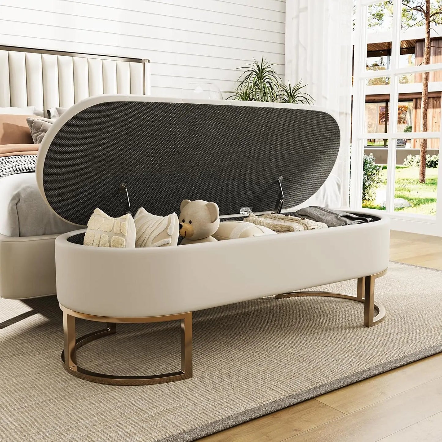Faux Leather Ottoman Storage Bench